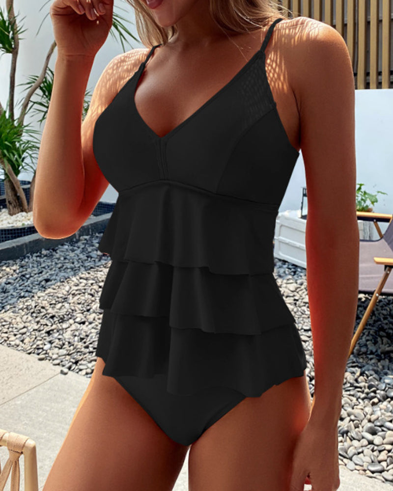 JO | Ruffles split tankini in one color