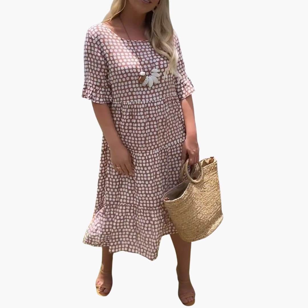 JO | Women's summer midi dress with tiered polka dot pattern
