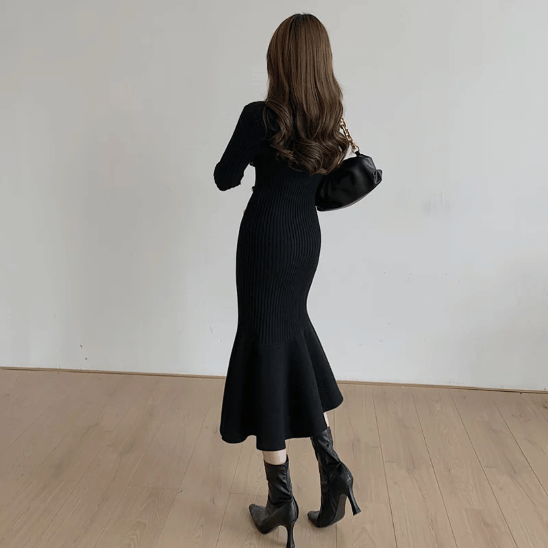 JO | elegant ribbed midi dress for women