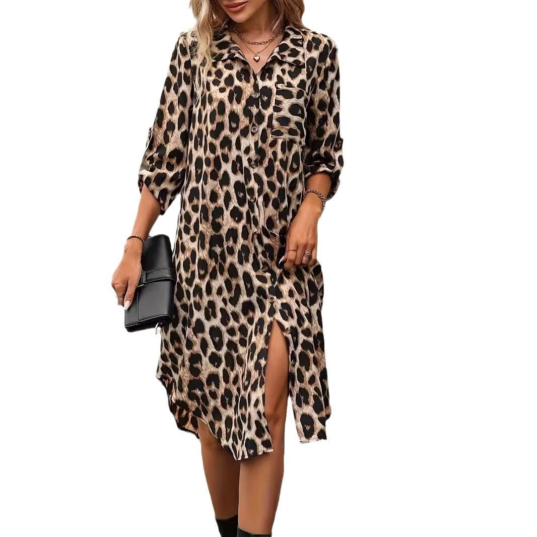 JO | Leopard Print Beach Cover-up V-Neck Robe Vacation Bikini Dress