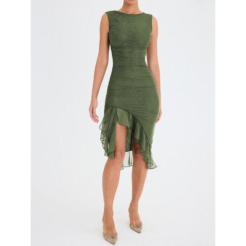 JO | Elegant backless midi dress with ruffles