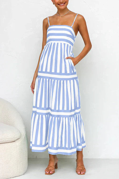 JO | Striped maxi dress with spaghetti straps and block stripes