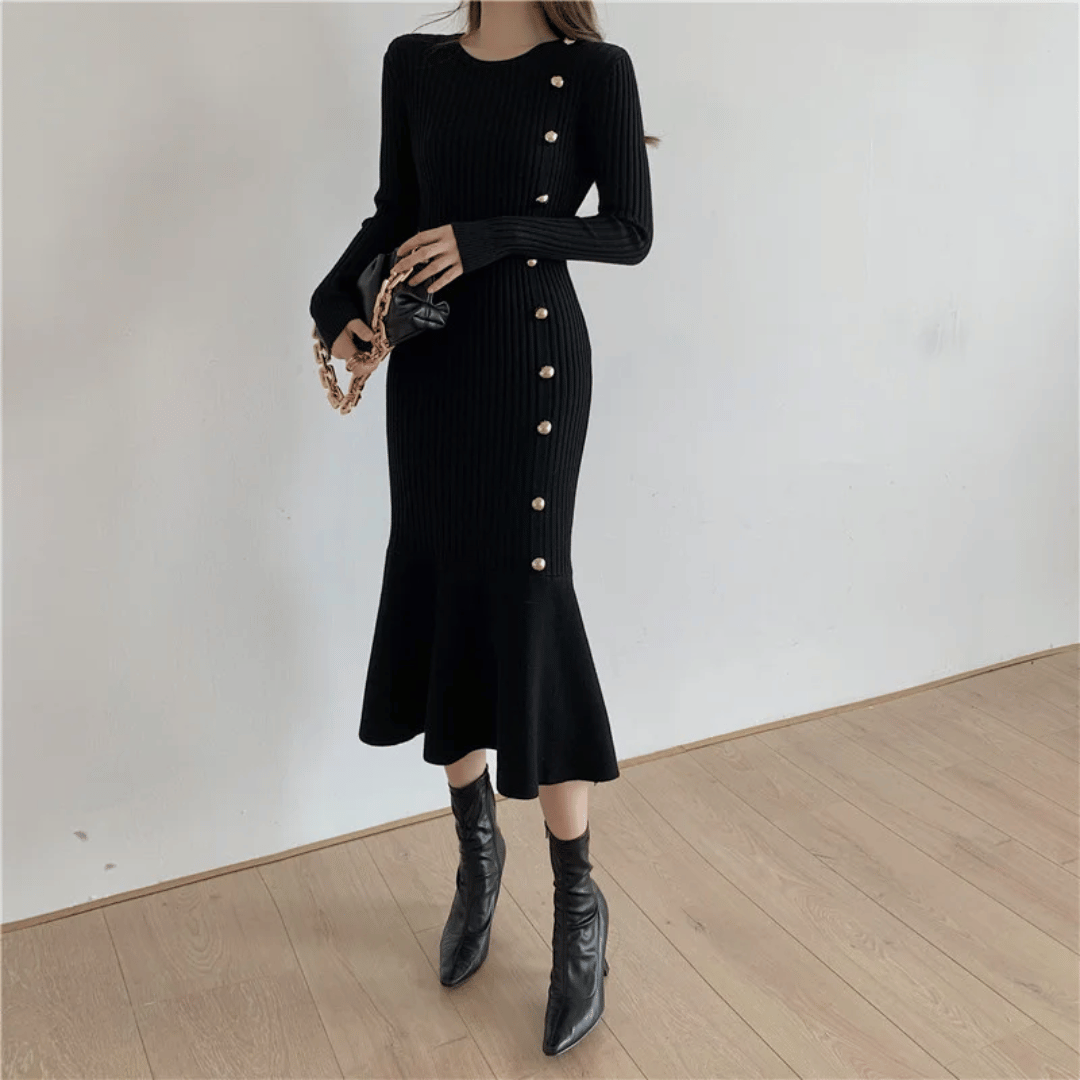 JO | elegant ribbed midi dress for women