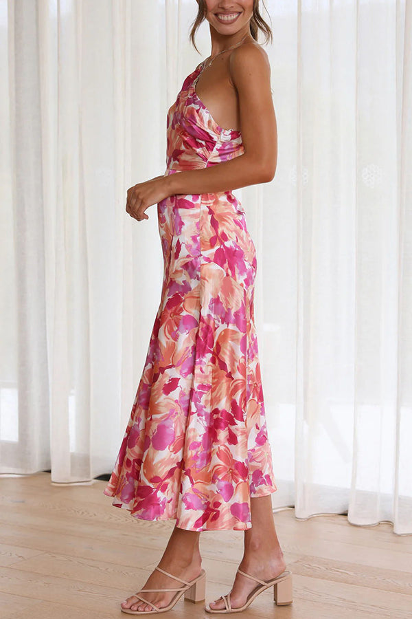 JO | Buy Myself Flowers Floral One Shoulder Midi Dress