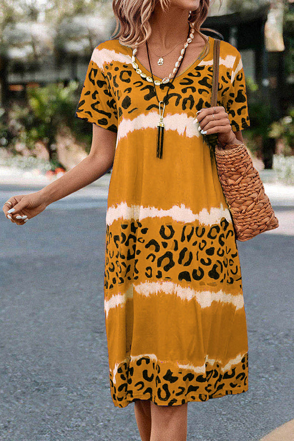 JO | Gradient Leopard Print Casual Midi Dress