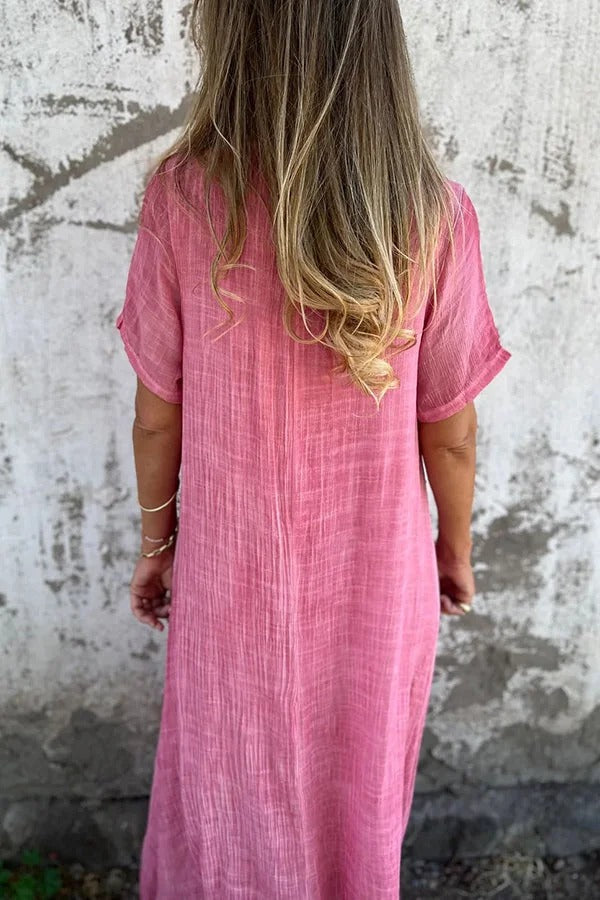 JO | Bayside Bliss linen blend short sleeve pleated loose midi dress