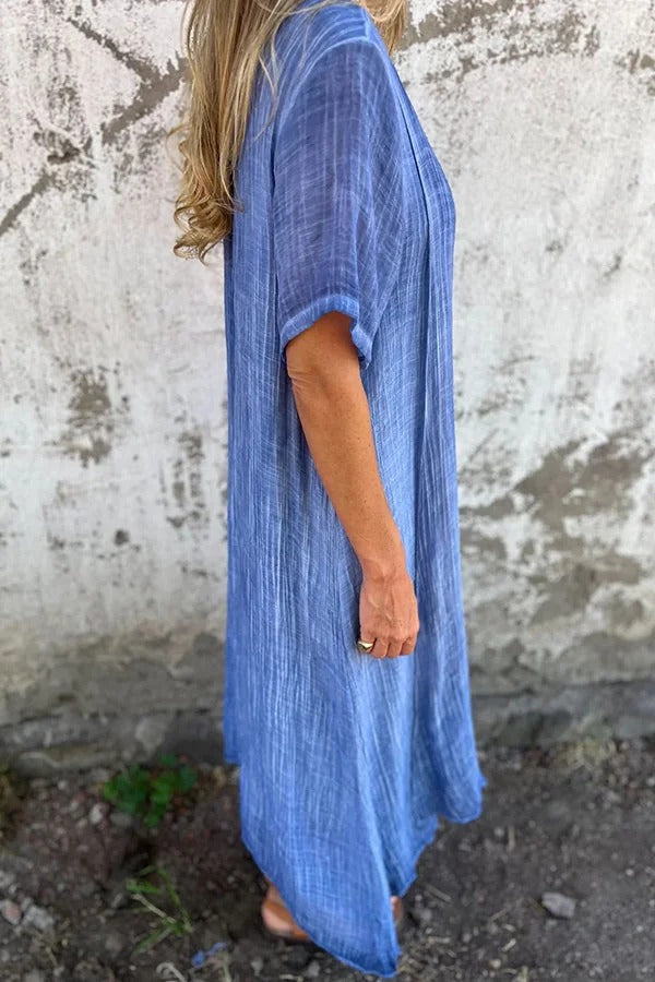 JO | Bayside Bliss linen blend short sleeve pleated loose midi dress