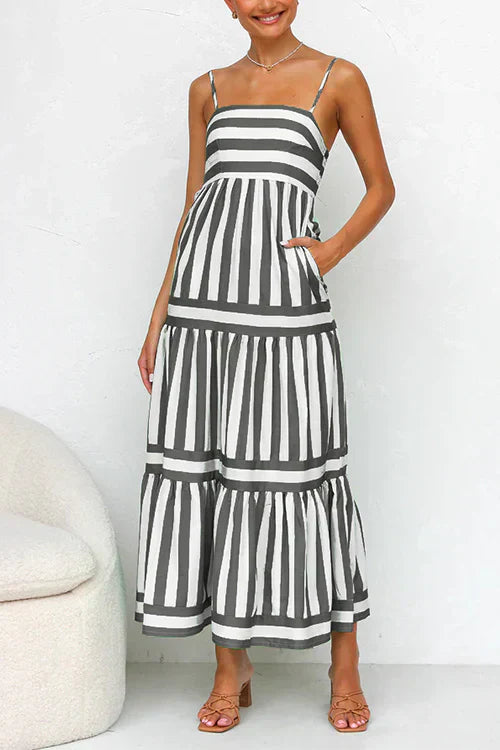 JO | Striped maxi dress with spaghetti straps and block stripes