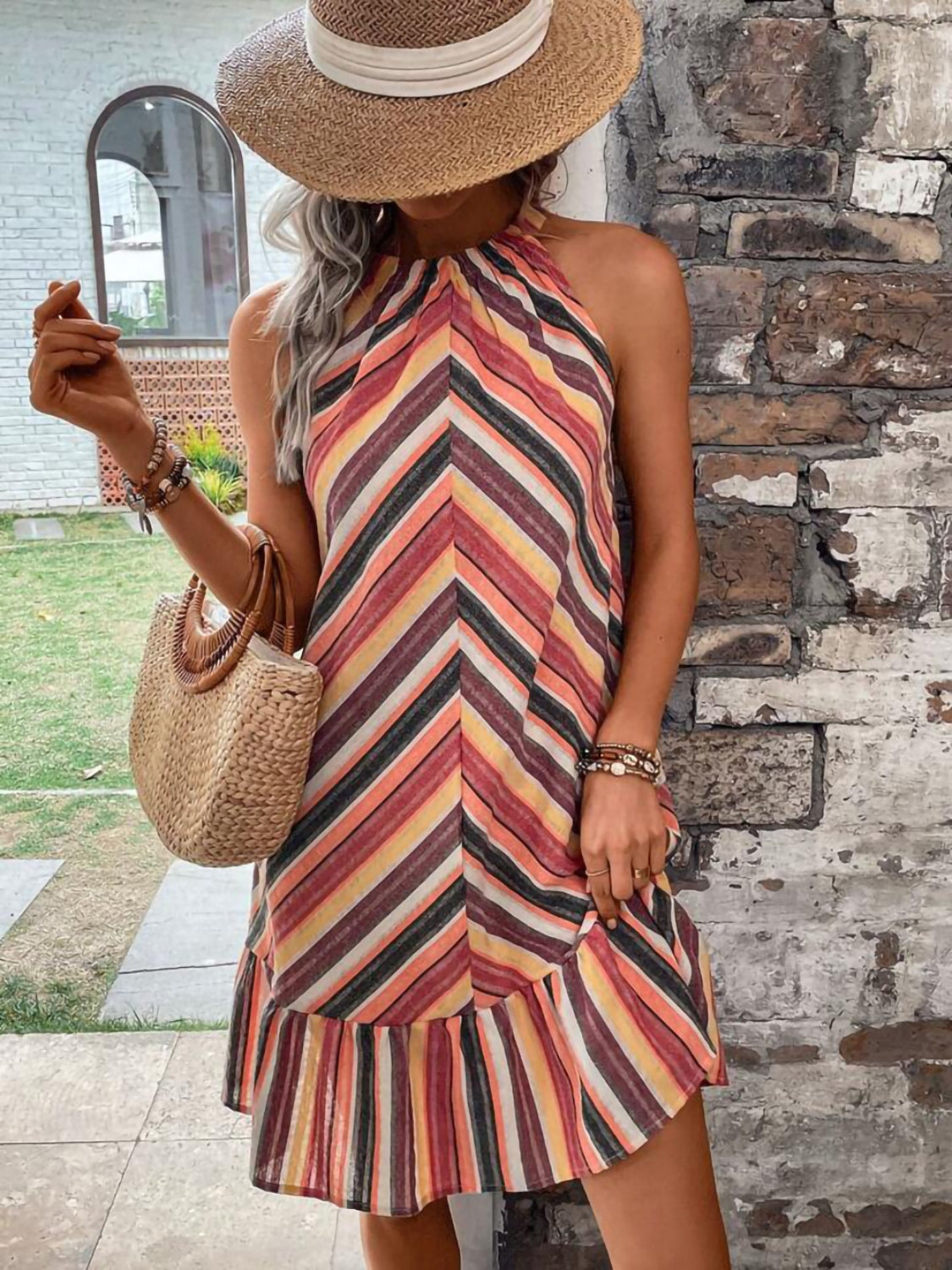 JO | Striped dress with Greek neckline