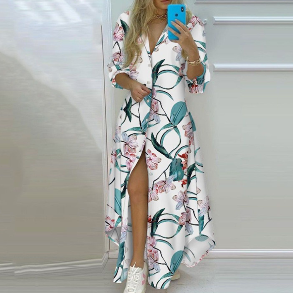 JO | elegant long-sleeved maxi dress for casual and formal occasions