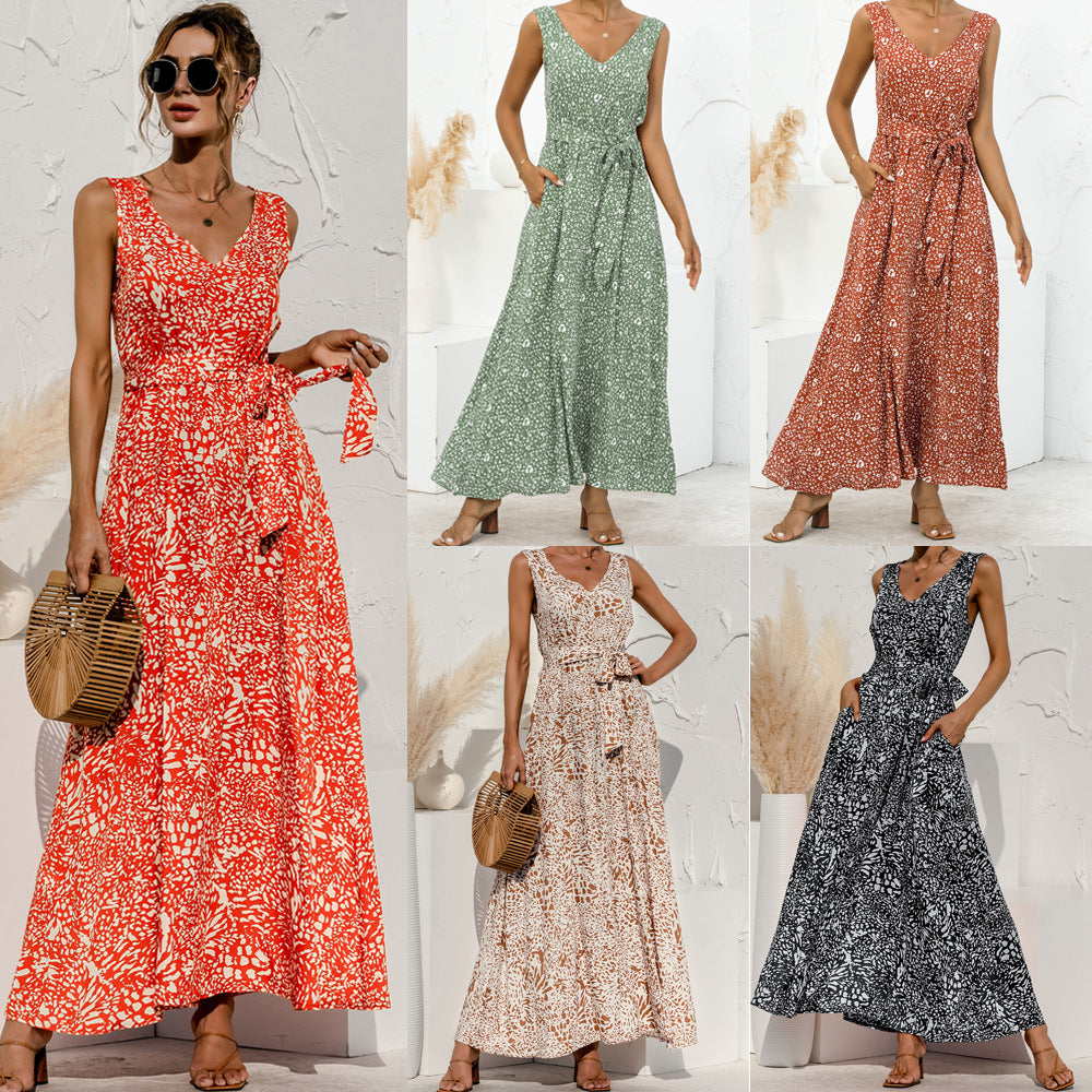 JO | Spring-summer dress with V-neck and leopard print lace