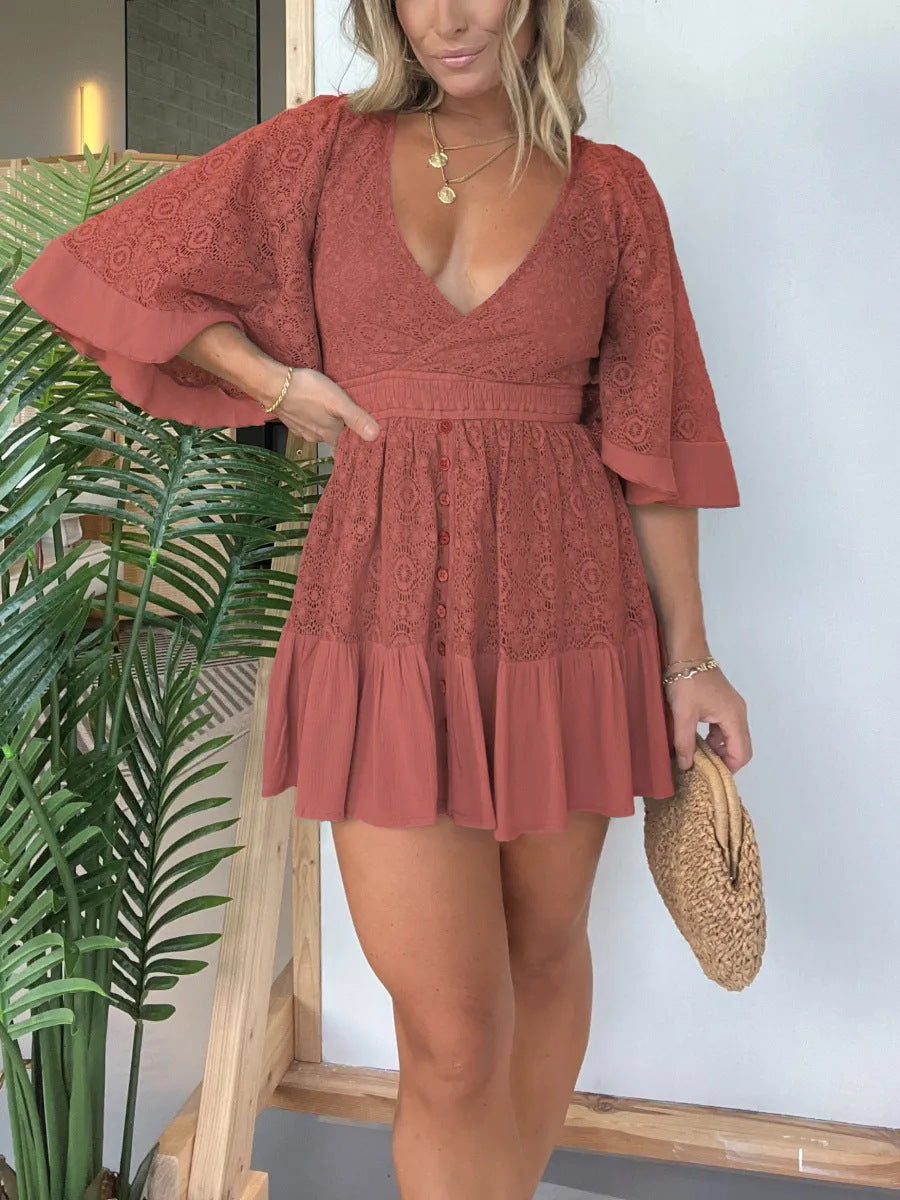 JO | Elegant lace mini dress with V-neckline