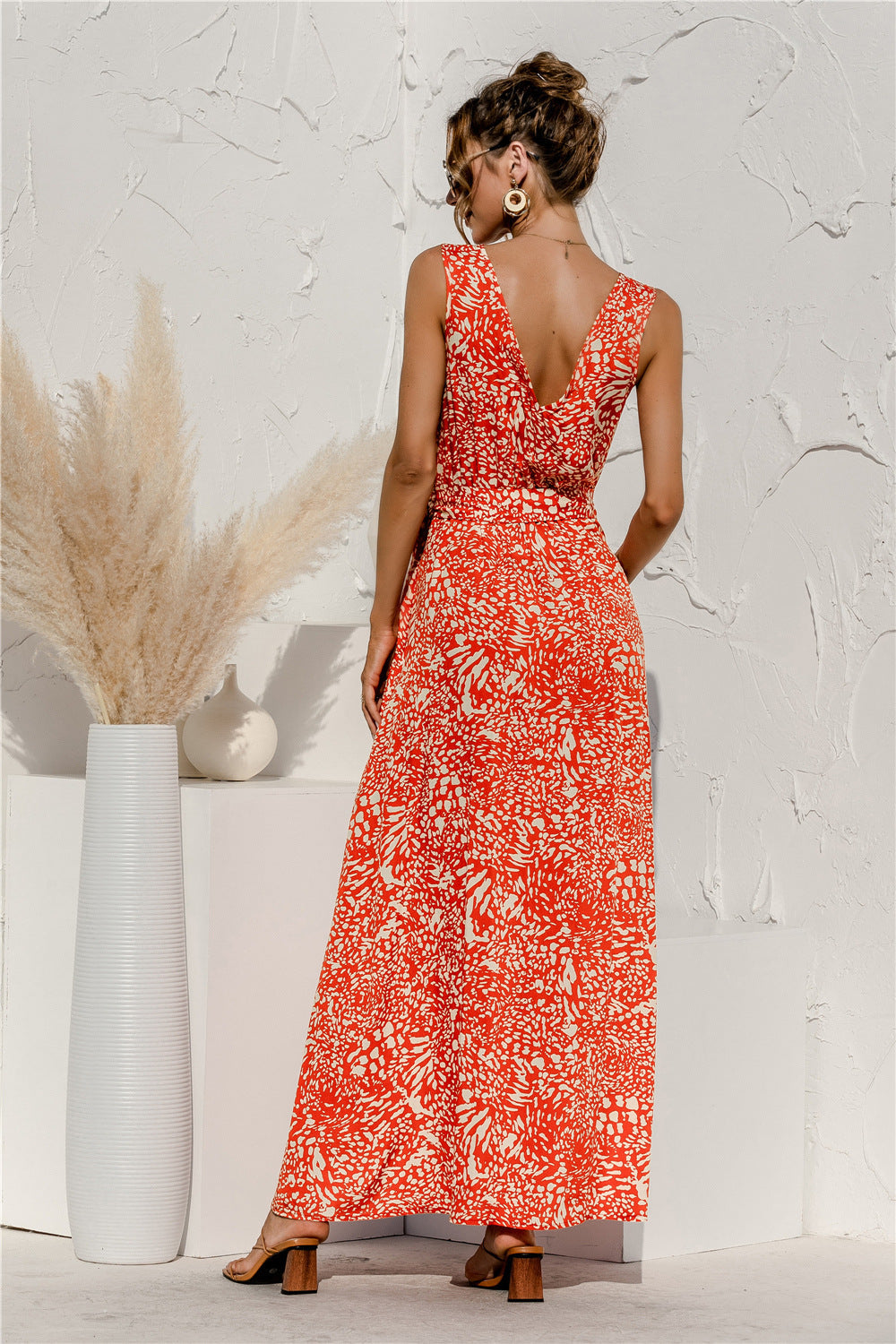 JO | Spring-summer dress with V-neck and leopard print lace