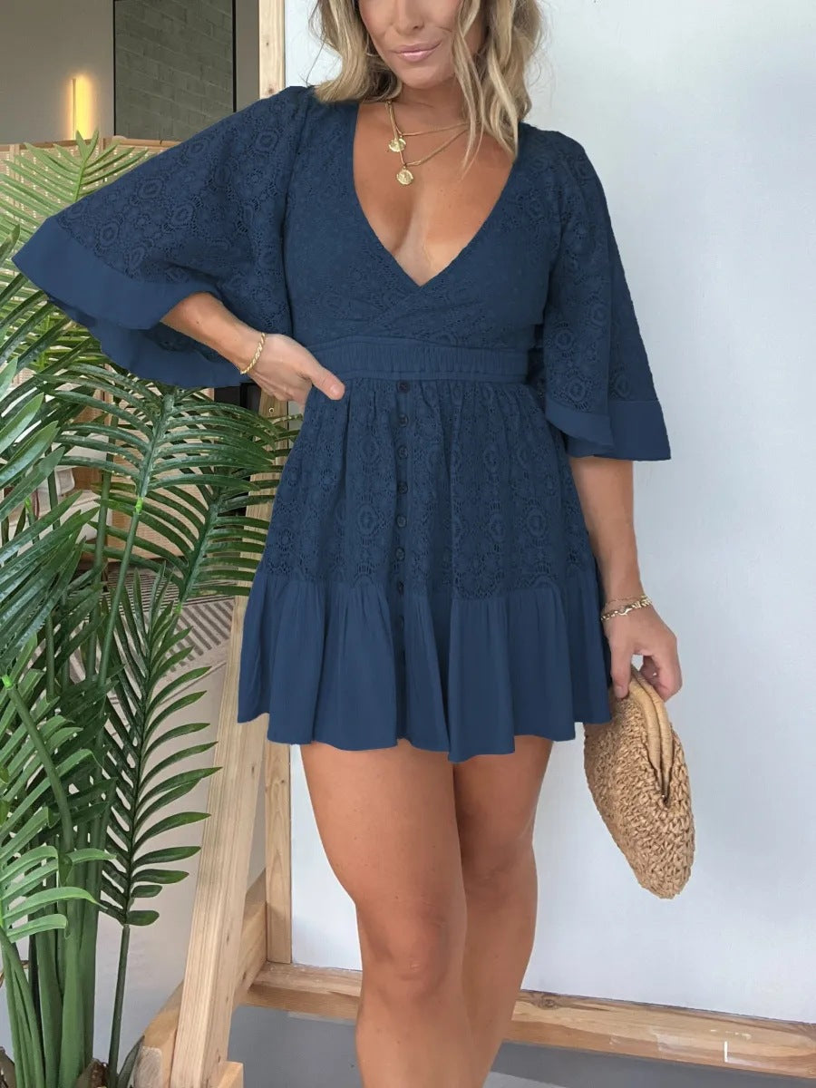 JO | Elegant lace mini dress with V-neckline