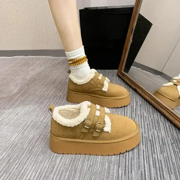 Women's Thick-soled Loafers Fur Round-toe Casual Sneakers Flat Shoes New Dress Winter Solid Color Keep Warm Breathable Versatile