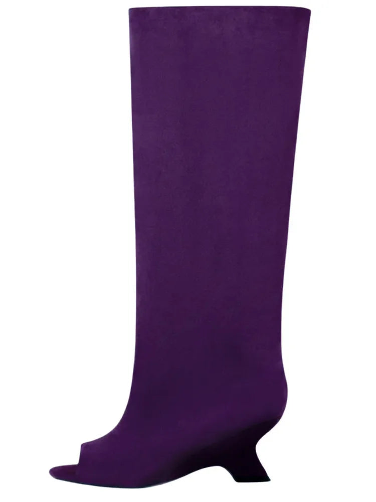 2025 New Peep Toe Long Boots Summer Thick High Heels Women's Knee Boots Large Size Shoes Ladies Slip-on Strange Heels Cool Boots