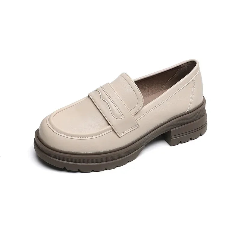 Platform Loafers Women's Shoes 2025 New Autumn Winter Vintage Leather Shoes with Thick Heels Soft Soles Single Shoes for Women