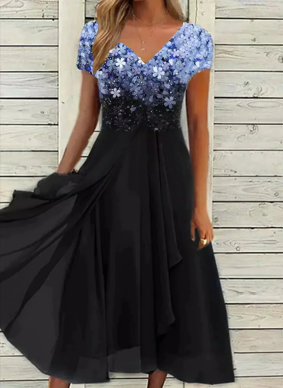 JO | elegant midi dress with sweeping skirt