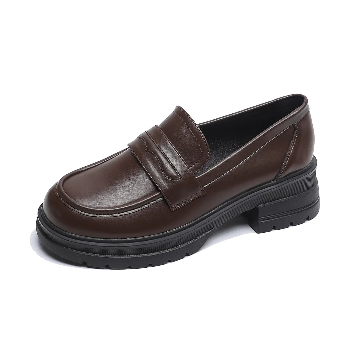 Platform Loafers Women's Shoes 2025 New Autumn Winter Vintage Leather Shoes with Thick Heels Soft Soles Single Shoes for Women