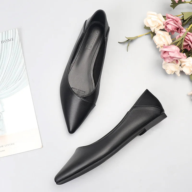 Fashion Women Elegant Simple Black Pumps Soft Sole Square High Heels Pointed Toe Sewing Slip On Office Work Shoes Comfortable