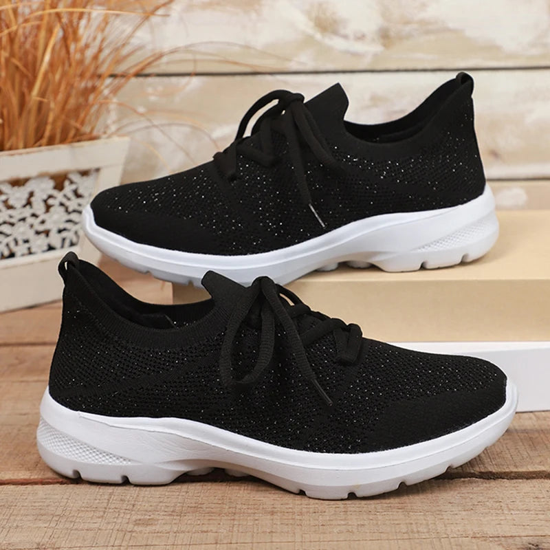 Black Breathable Mesh Sport Shoes Women Speing Autumn Slip On Platform Sneakers Woman Plus Size Soft Sole Casual Sneakers Female
