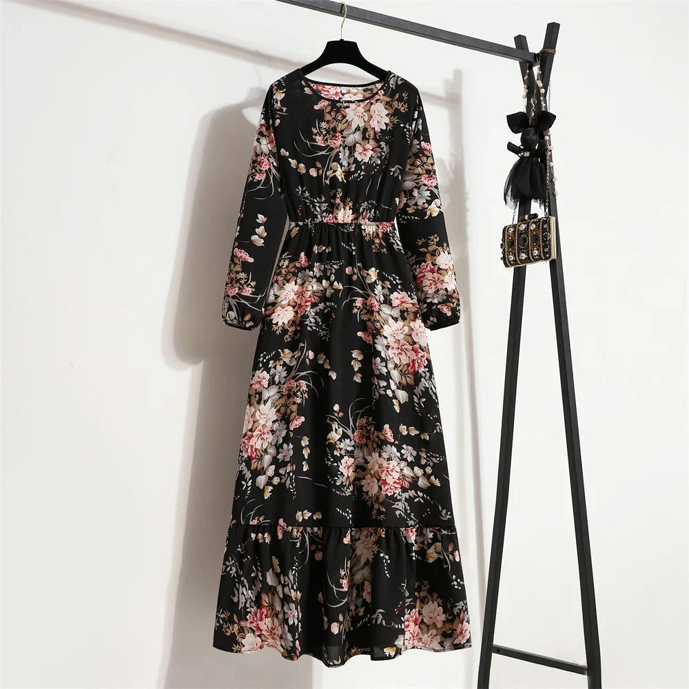 JO | spring summer bohemian maxi dress with floral print