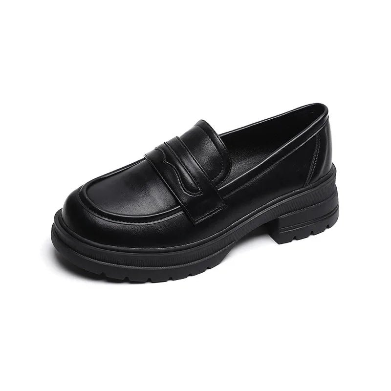 Platform Loafers Women's Shoes 2025 New Autumn Winter Vintage Leather Shoes with Thick Heels Soft Soles Single Shoes for Women