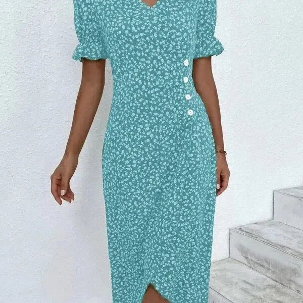JO | Spring Floral Bodycon Midi Dress for Women V-Neck Long Sleeve