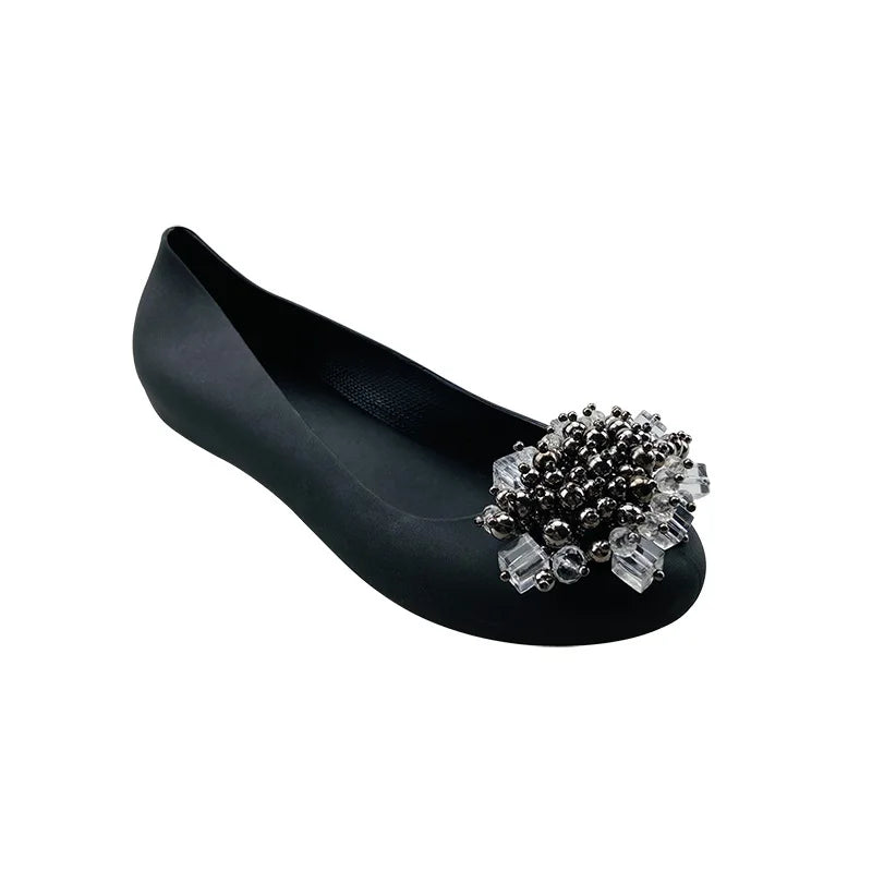 2023 Summer Women Fashion Solid Color Shoes Bead Flower Casual Beach Shoes Women Soft Flat Sandals SHW103