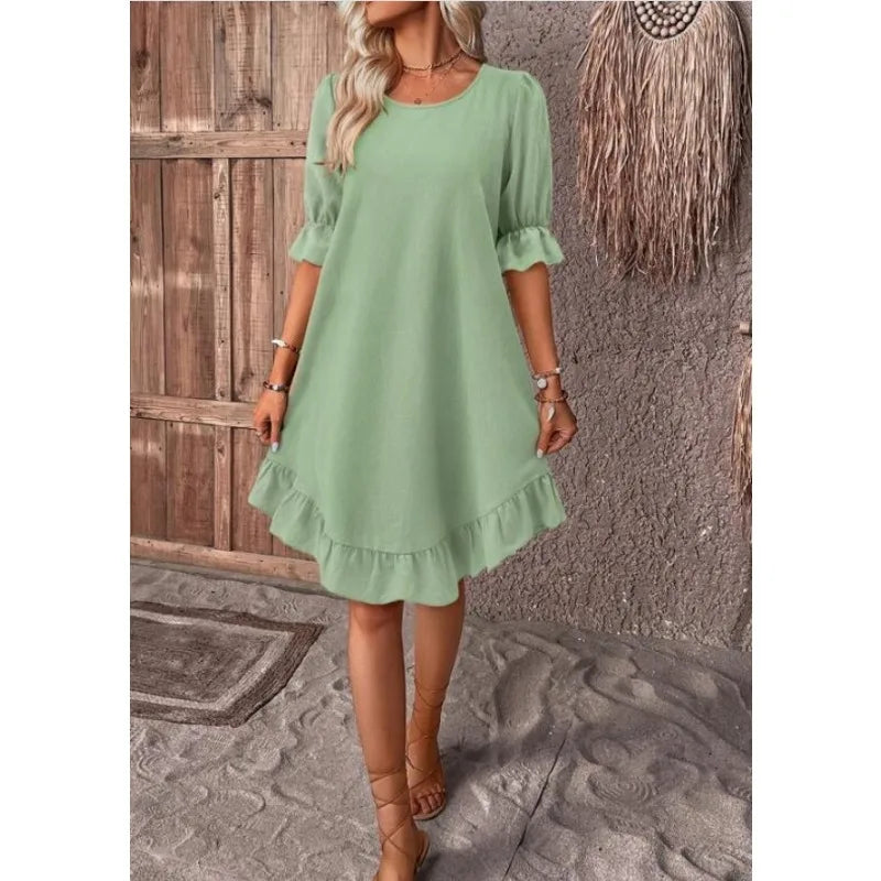 JO | Solid Color Casual Loose Short Dresses For Women Summer A-Line Midi Dress