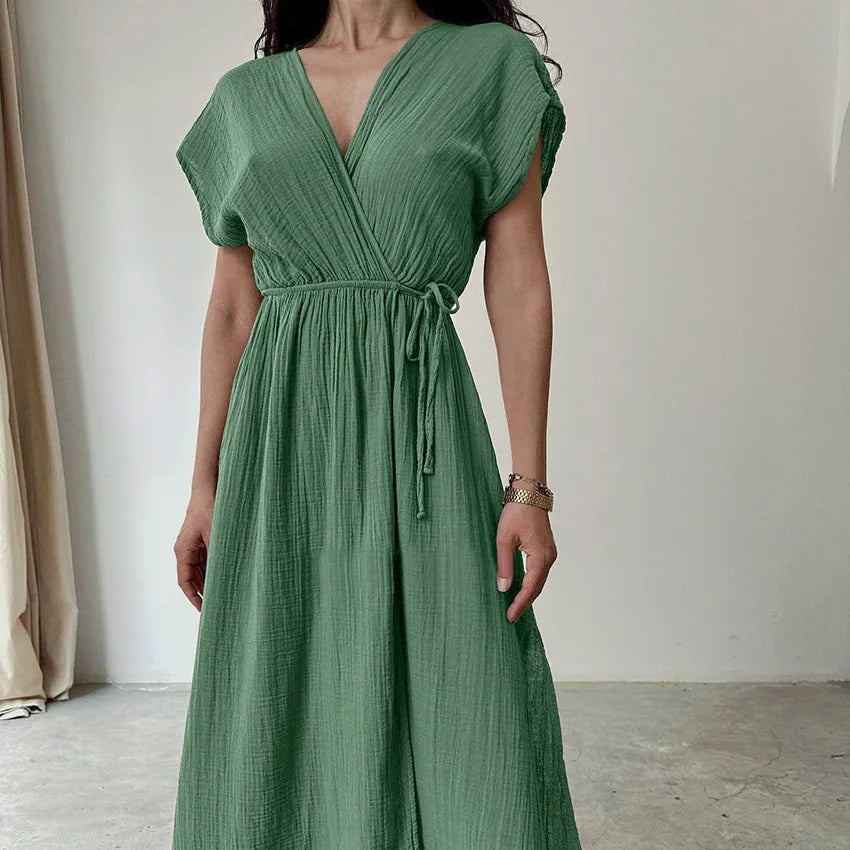 JO | Maxi dress with V-neck and short sleeves