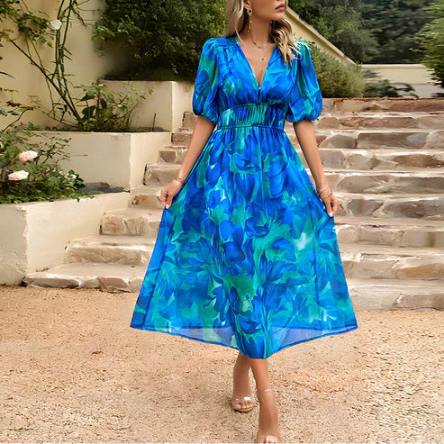 JO | Vintage Glam Lantern Sleeve Midi Dress
