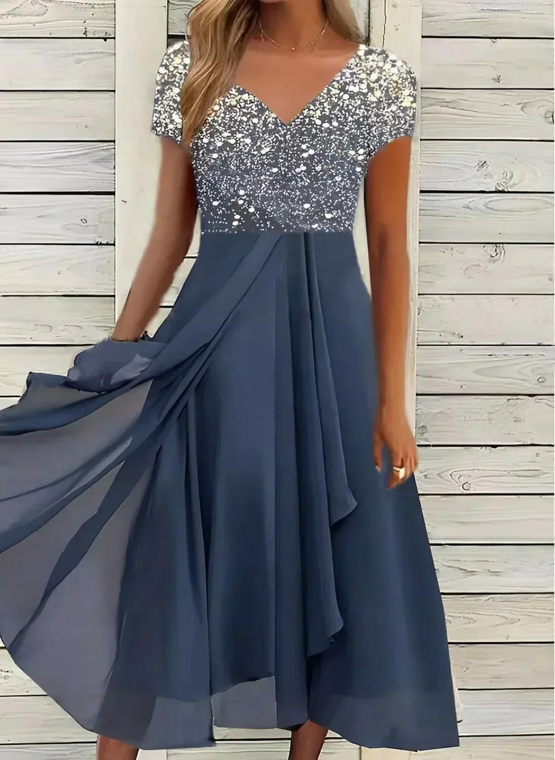 JO | elegant midi dress with sweeping skirt