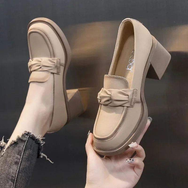 2024 Women's Heeled Mary Jane Shoes Women's High Heels Black Chunky Heel Office Loafers High Heels Spring Autumn Women's Shoes