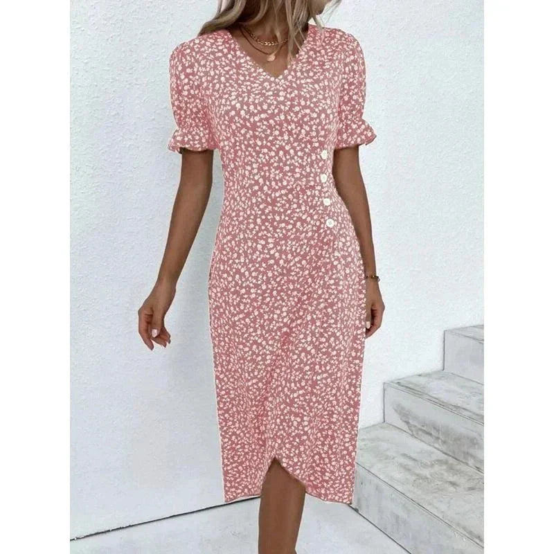 JO | Spring Floral Bodycon Midi Dress for Women V-Neck Long Sleeve