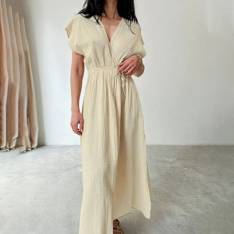 JO | Maxi dress with V-neck and short sleeves