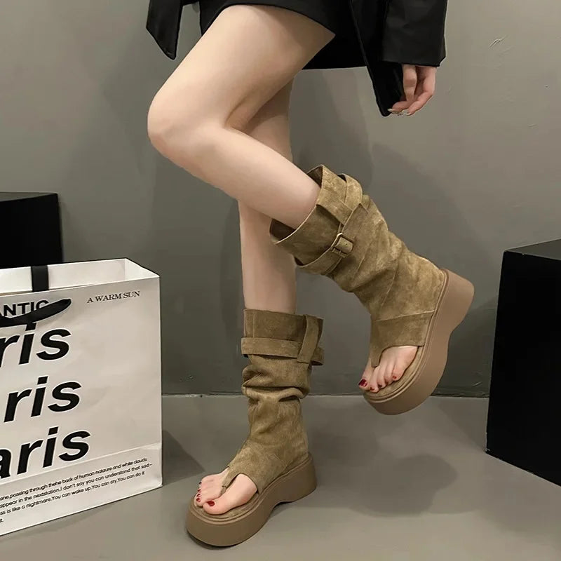 Women's Summer Bohemian Platform Sandals High Heels Trendy Leggings Boots Synthetic Inner Material Polyurethane Sole