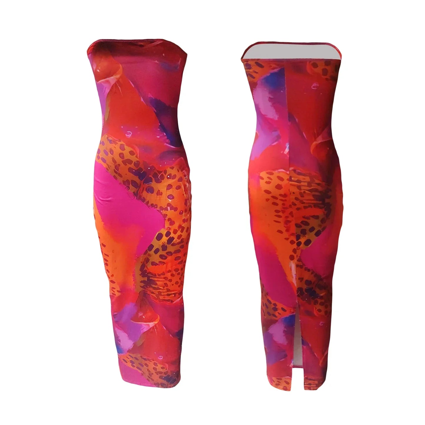 JO | Strapless maxi dress with colorful leopard print