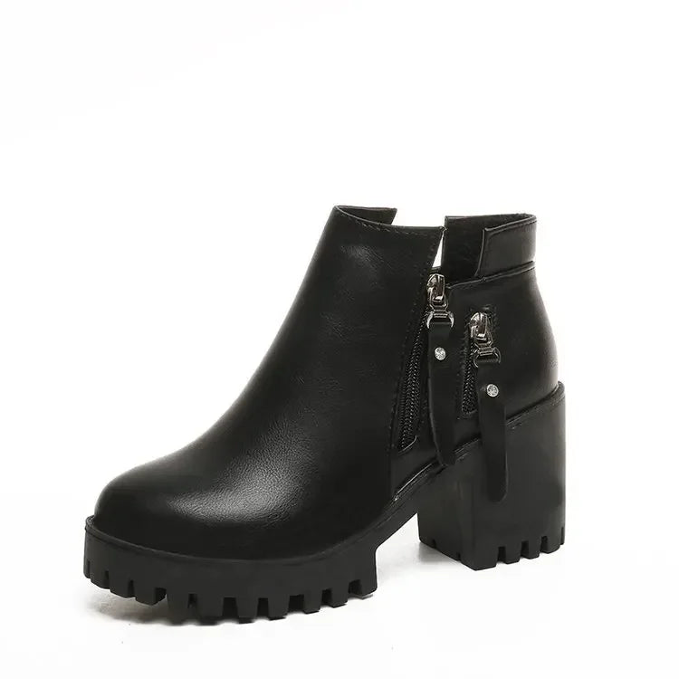 Women Boots 2024 Winter New Fashion Waterproof Platform Short Boots High Heels Side Zipper Height Increase Anti Slip Ankle Boots