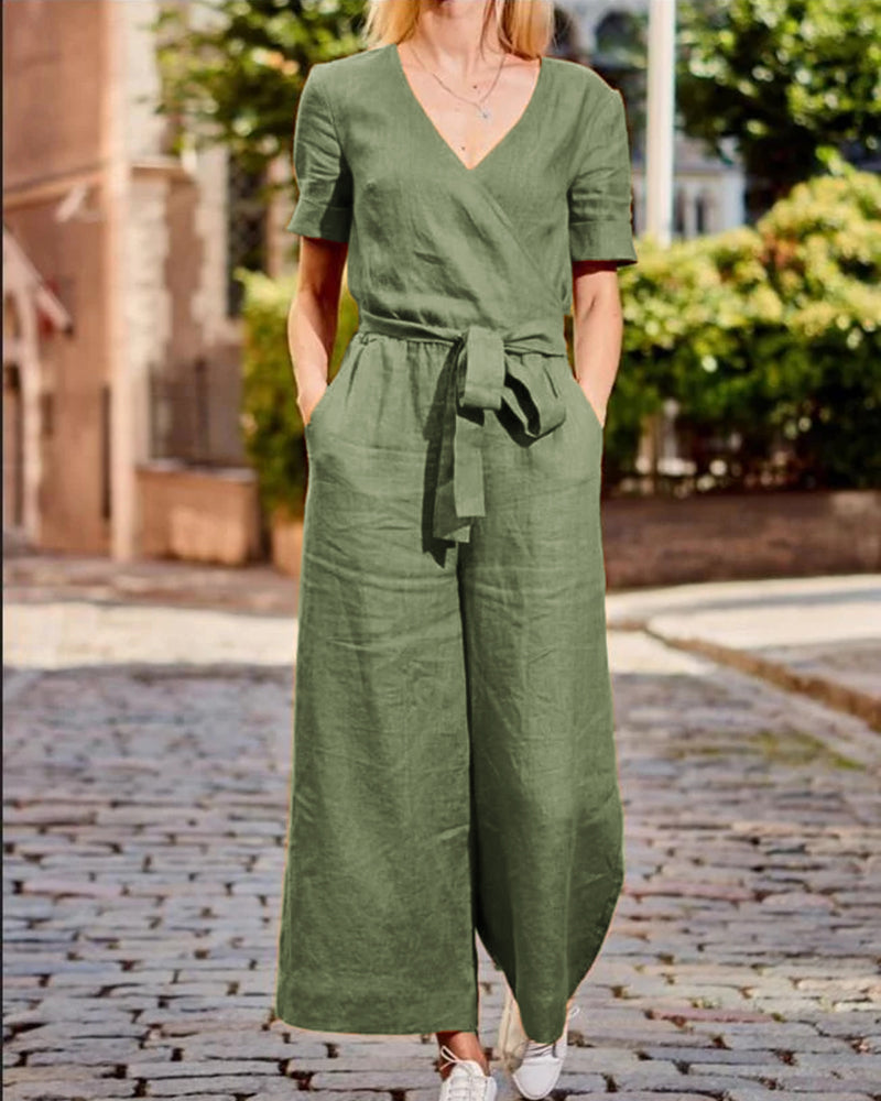 JO | Short-sleeved jumpsuit with belt