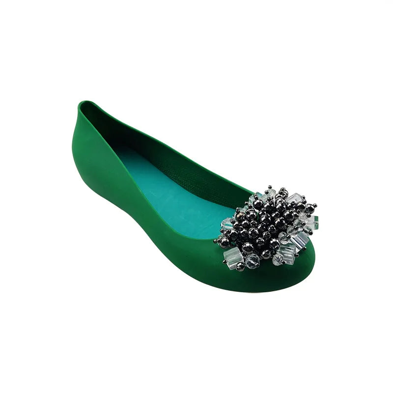 2023 Summer Women Fashion Solid Color Shoes Bead Flower Casual Beach Shoes Women Soft Flat Sandals SHW103