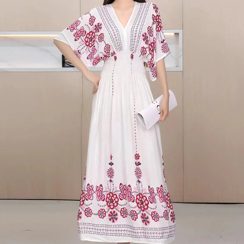 JO | Boho maxi dress with floral print and kimono sleeves
