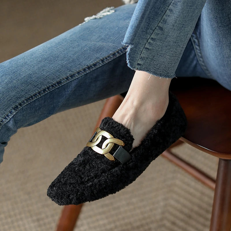 2024 New Women Ballet Flat Shoes for Women Round Toe Chunky Heel Shoes Retro Low Heel Shoes Keep Warm Flats