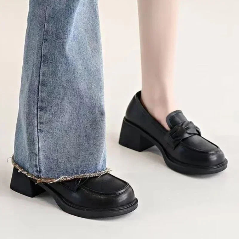 2024 Women's Heeled Mary Jane Shoes Women's High Heels Black Chunky Heel Office Loafers High Heels Spring Autumn Women's Shoes