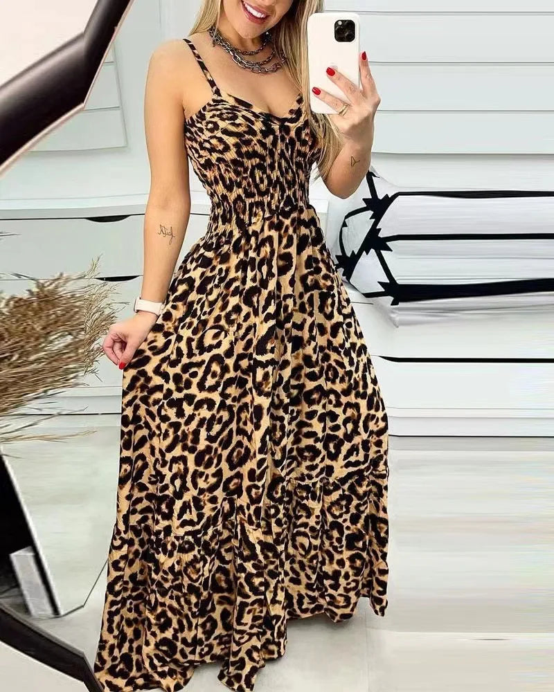 JO | Maxi dress with leopard print and spaghetti straps
