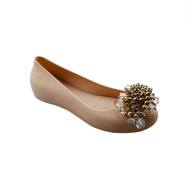 2023 Summer Women Fashion Solid Color Shoes Bead Flower Casual Beach Shoes Women Soft Flat Sandals SHW103