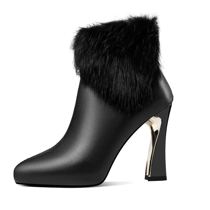 Women's Shoes 2024 Ankle Women's Boots Elegant Modern Boots Women Sewing Pointed Toe High Heels Pearl Front Zip Shoes Ladies