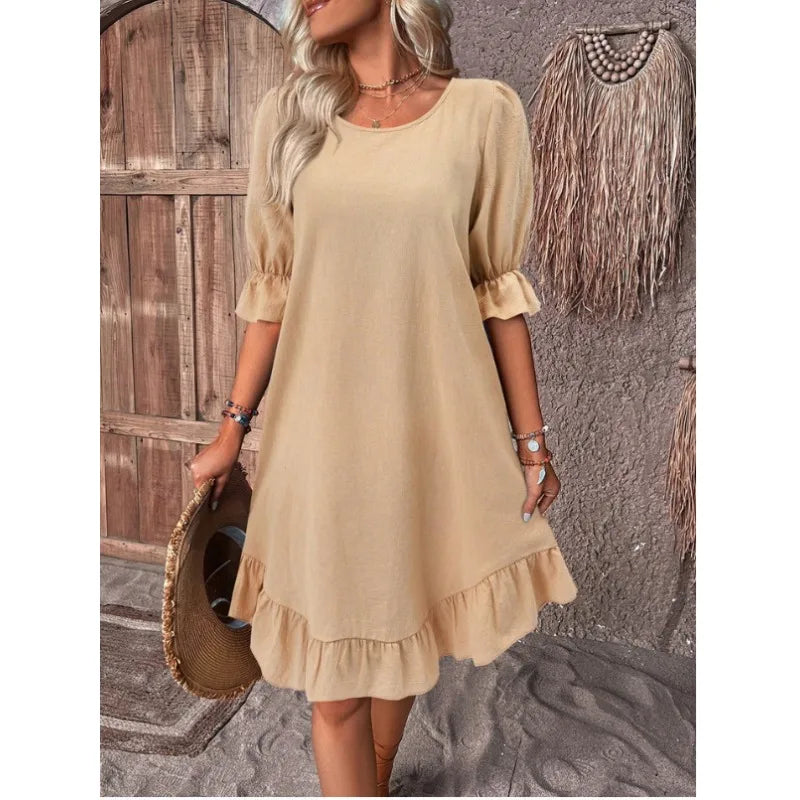 JO | Solid Color Casual Loose Short Dresses For Women Summer A-Line Midi Dress