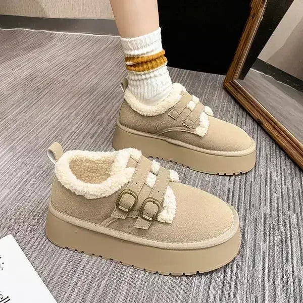 Women's Thick-soled Loafers Fur Round-toe Casual Sneakers Flat Shoes New Dress Winter Solid Color Keep Warm Breathable Versatile