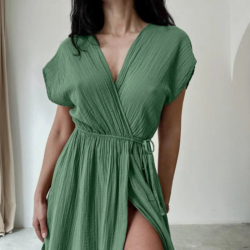 JO | Maxi dress with V-neck and short sleeves